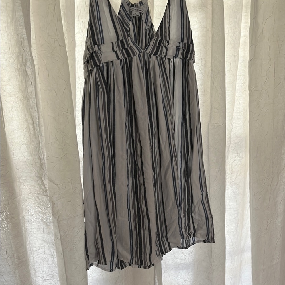 O'Neill Gray and Black Pleated Smocked Halter Sundress
